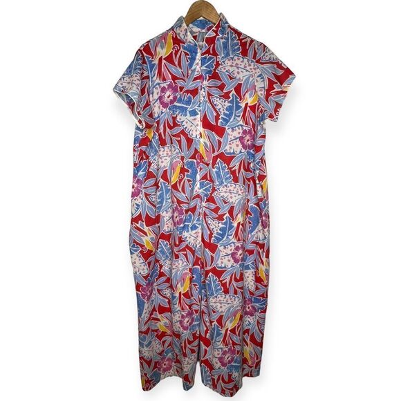 Carole Dresses & Skirts - Mrs Roper Party 1960s Tropical Floral Parrot Print Caftan Mumu House Dress Large